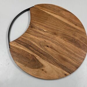 Round Acacia Wood Serving/Charcuterie Board with Black Handle